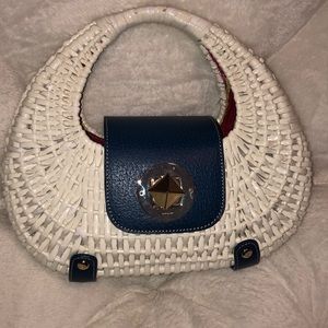 Kate Spade white and blue wicker bag